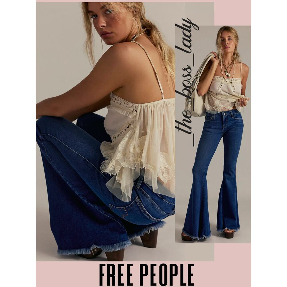 Free People flare pants low-rise jeans stretchy boho bell bottoms 27